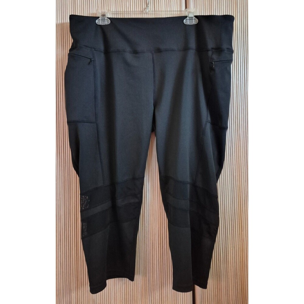 RAG Plus Women's Yoga Pants Size 3X Black Capri Activewear Leggings Zip Pockets